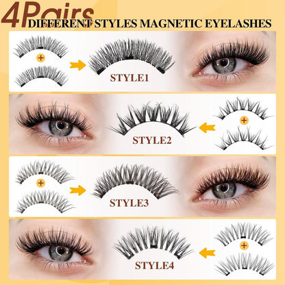 QUEWEL Magnetic Eyelashes 4 Pair Reusable Natural Look Lash Clusters Kit with Applicator – No Glue Needed, Easy to Wear and Remove (Black, 4 Pairs) Avelisse