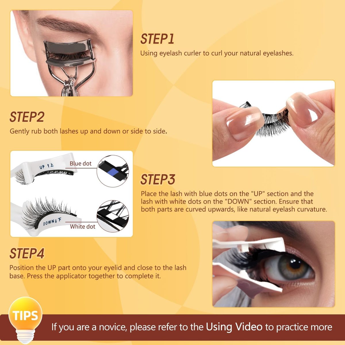 QUEWEL Magnetic Eyelashes 4 Pair Reusable Natural Look Lash Clusters Kit with Applicator – No Glue Needed, Easy to Wear and Remove (Black, 4 Pairs) Avelisse