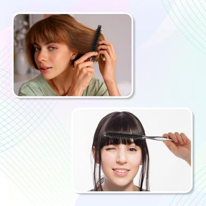 Small Round Hair Brush, Mini Quiff Roller Brush for Blow Drying and Curling 1/2 Inch - Stiff Nylon Bristles, Metal Handle - for Short Fine Hair Women Men