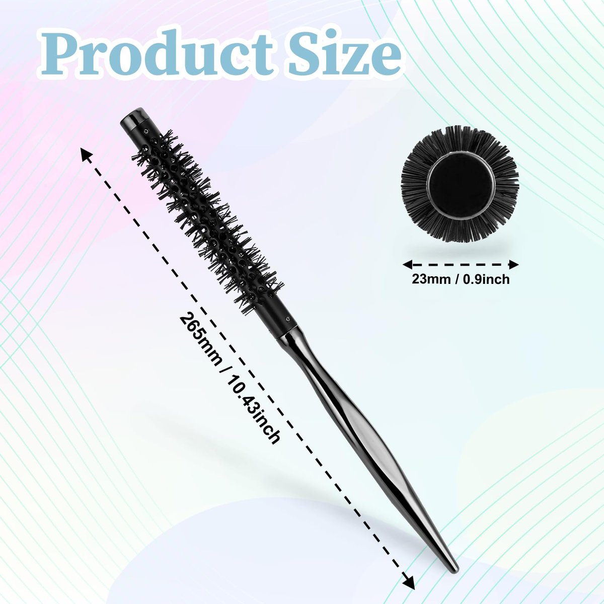 Small Round Hair Brush, Mini Quiff Roller Brush for Blow Drying and Curling 1/2 Inch - Stiff Nylon Bristles, Metal Handle - for Short Fine Hair Women Men - görsel 3