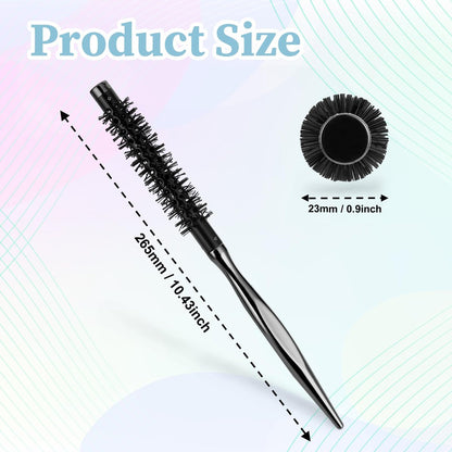 Small Round Hair Brush, Mini Quiff Roller Brush for Blow Drying and Curling 1/2 Inch - Stiff Nylon Bristles, Metal Handle - for Short Fine Hair Women Men