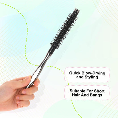 Small Round Hair Brush, Mini Quiff Roller Brush for Blow Drying and Curling 1/2 Inch - Stiff Nylon Bristles, Metal Handle - for Short Fine Hair Women Men