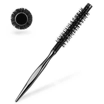 Small Round Hair Brush, Mini Quiff Roller Brush for Blow Drying and Curling 1/2 Inch - Stiff Nylon Bristles, Metal Handle - for Short Fine Hair Women Men