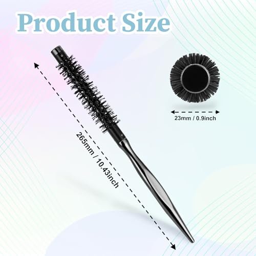 Small Round Hair Brush, Mini Quiff Roller Brush for Blow Drying and Curling 1/2 Inch - Stiff Nylon Bristles, Metal Handle - for Short Fine Hair Women Men - görsel 4