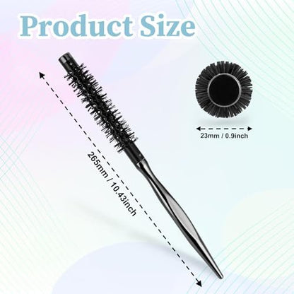 Small Round Hair Brush, Mini Quiff Roller Brush for Blow Drying and Curling 1/2 Inch - Stiff Nylon Bristles, Metal Handle - for Short Fine Hair Women Men
