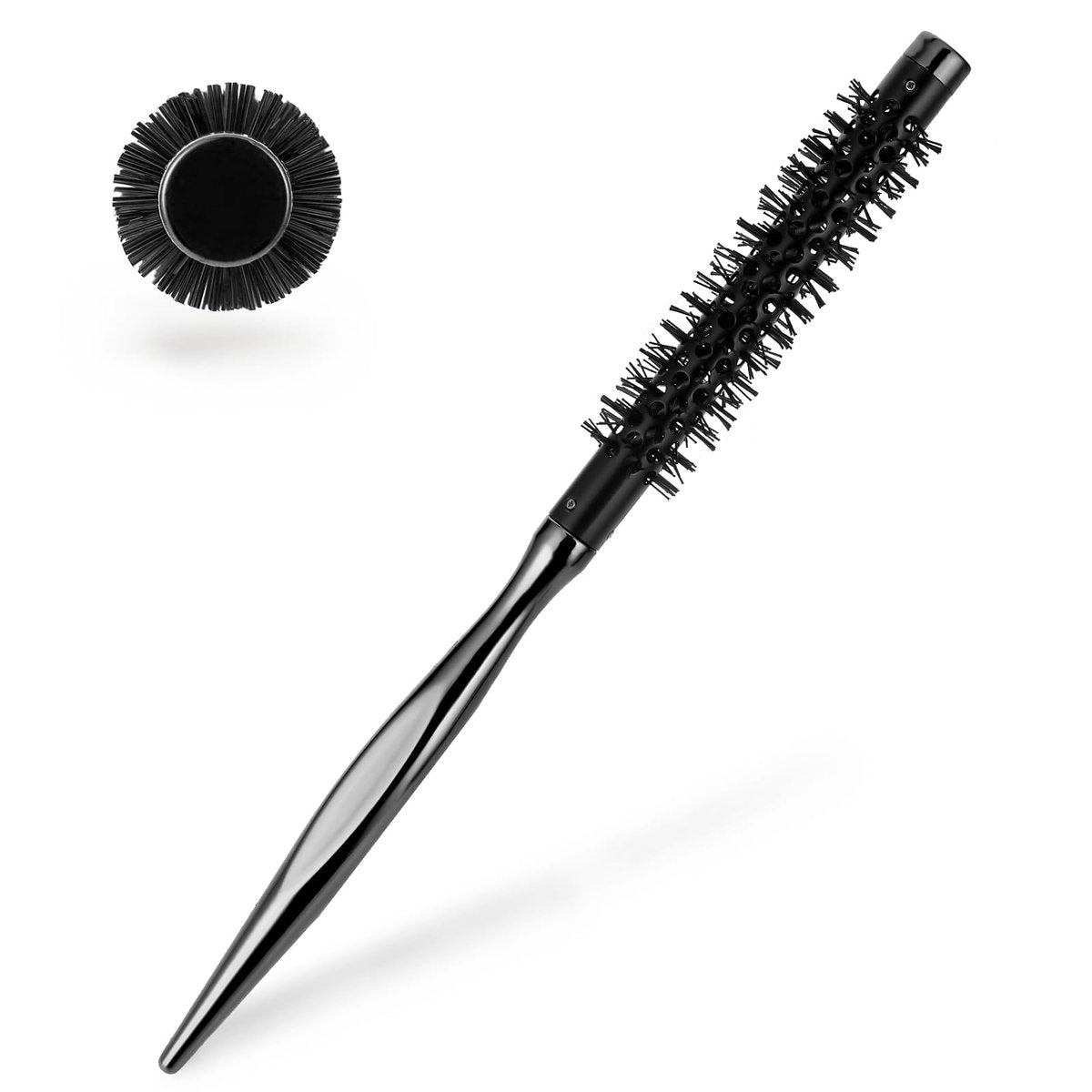 Small Round Hair Brush, Mini Quiff Roller Brush for Blow Drying and Curling 1/2 Inch - Stiff Nylon Bristles, Metal Handle - for Short Fine Hair Women Men - görsel 1