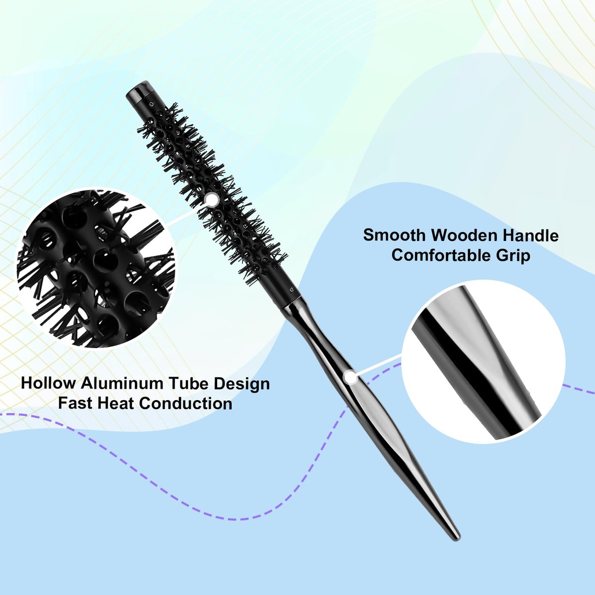 Small Round Hair Brush, Mini Quiff Roller Brush for Blow Drying and Curling 1/2 Inch - Stiff Nylon Bristles, Metal Handle - for Short Fine Hair Women Men - görsel 5