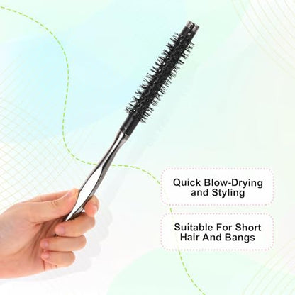 Small Round Hair Brush, Mini Quiff Roller Brush for Blow Drying and Curling 1/2 Inch - Stiff Nylon Bristles, Metal Handle - for Short Fine Hair Women Men
