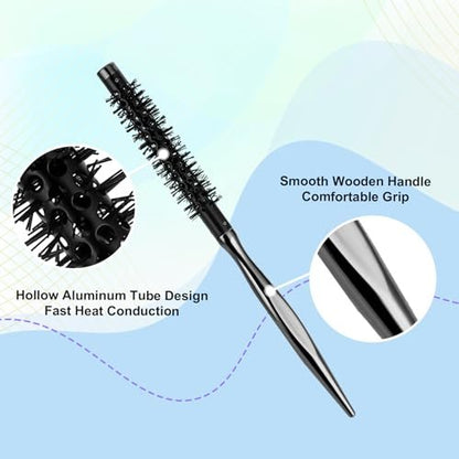 Small Round Hair Brush, Mini Quiff Roller Brush for Blow Drying and Curling 1/2 Inch - Stiff Nylon Bristles, Metal Handle - for Short Fine Hair Women Men