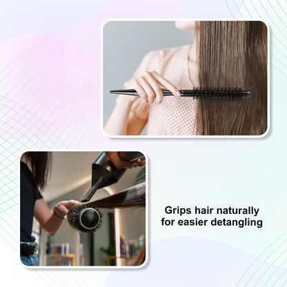 Small Round Hair Brush, Mini Quiff Roller Brush for Blow Drying and Curling 1/2 Inch - Stiff Nylon Bristles, Metal Handle - for Short Fine Hair Women Men