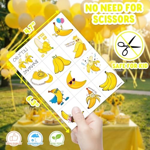 48PCS Banana Party Favors - 24 Temporary Tattoos & 24 Sticky Hands for Kids Birthday Party Supplies, Goodie Bag Stuffers, Classroom Prizes, Treasure Box Toys, Student Gifts - görsel 17