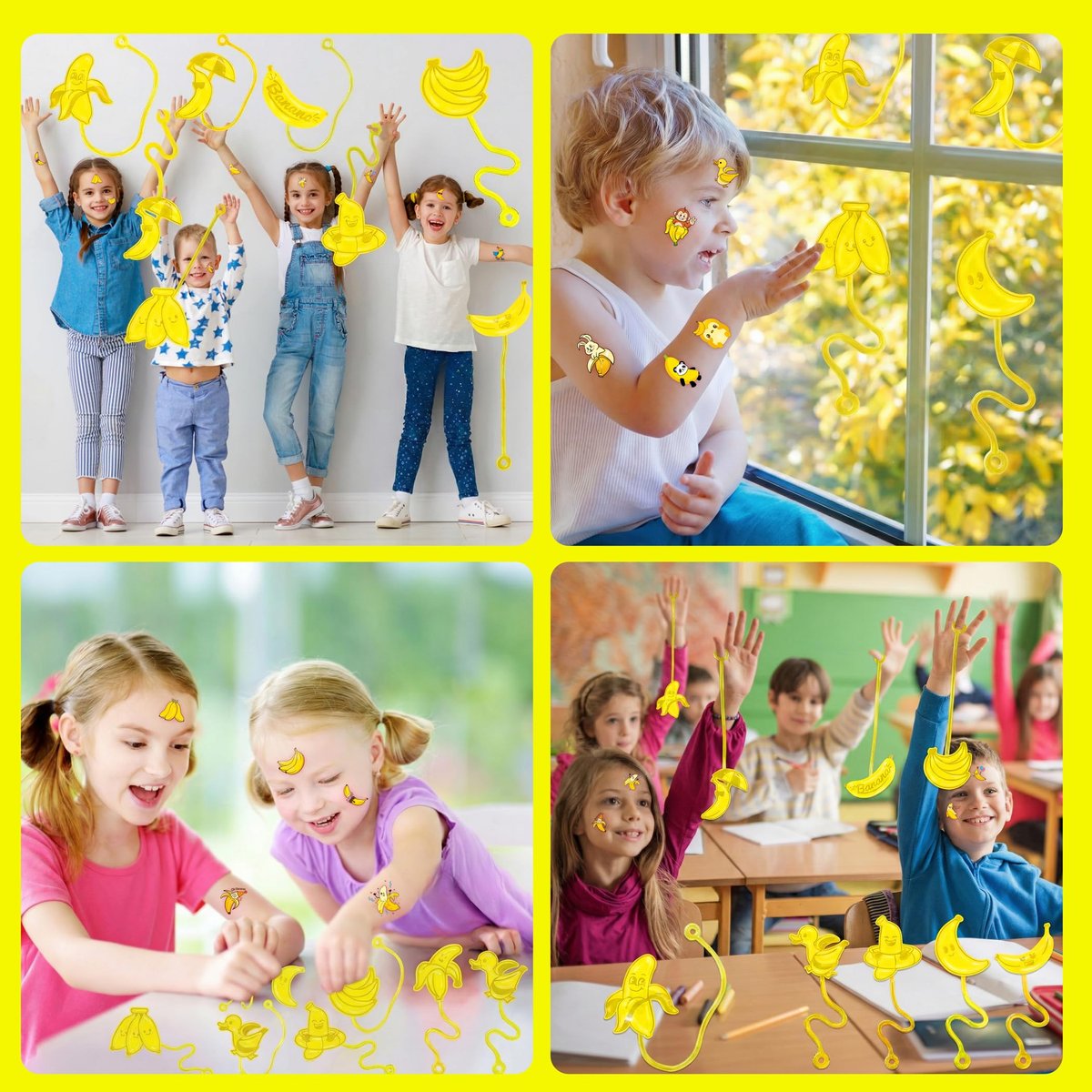 48PCS Banana Party Favors - 24 Temporary Tattoos & 24 Sticky Hands for Kids Birthday Party Supplies, Goodie Bag Stuffers, Classroom Prizes, Treasure Box Toys, Student Gifts - görsel 16