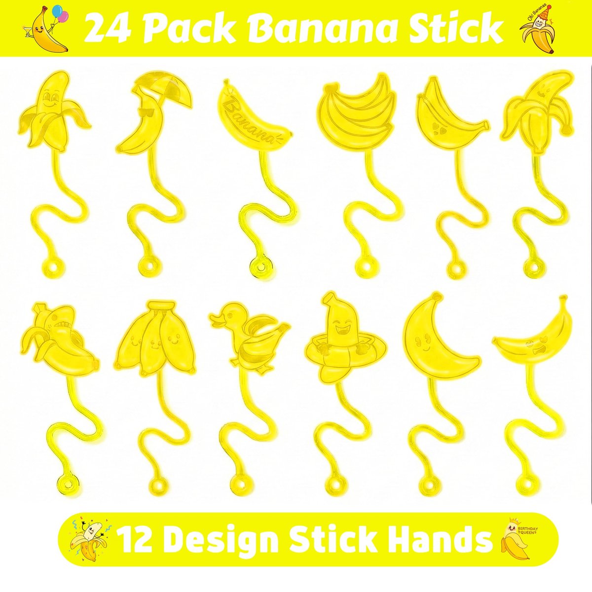 48PCS Banana Party Favors - 24 Temporary Tattoos & 24 Sticky Hands for Kids Birthday Party Supplies, Goodie Bag Stuffers, Classroom Prizes, Treasure Box Toys, Student Gifts - görsel 6