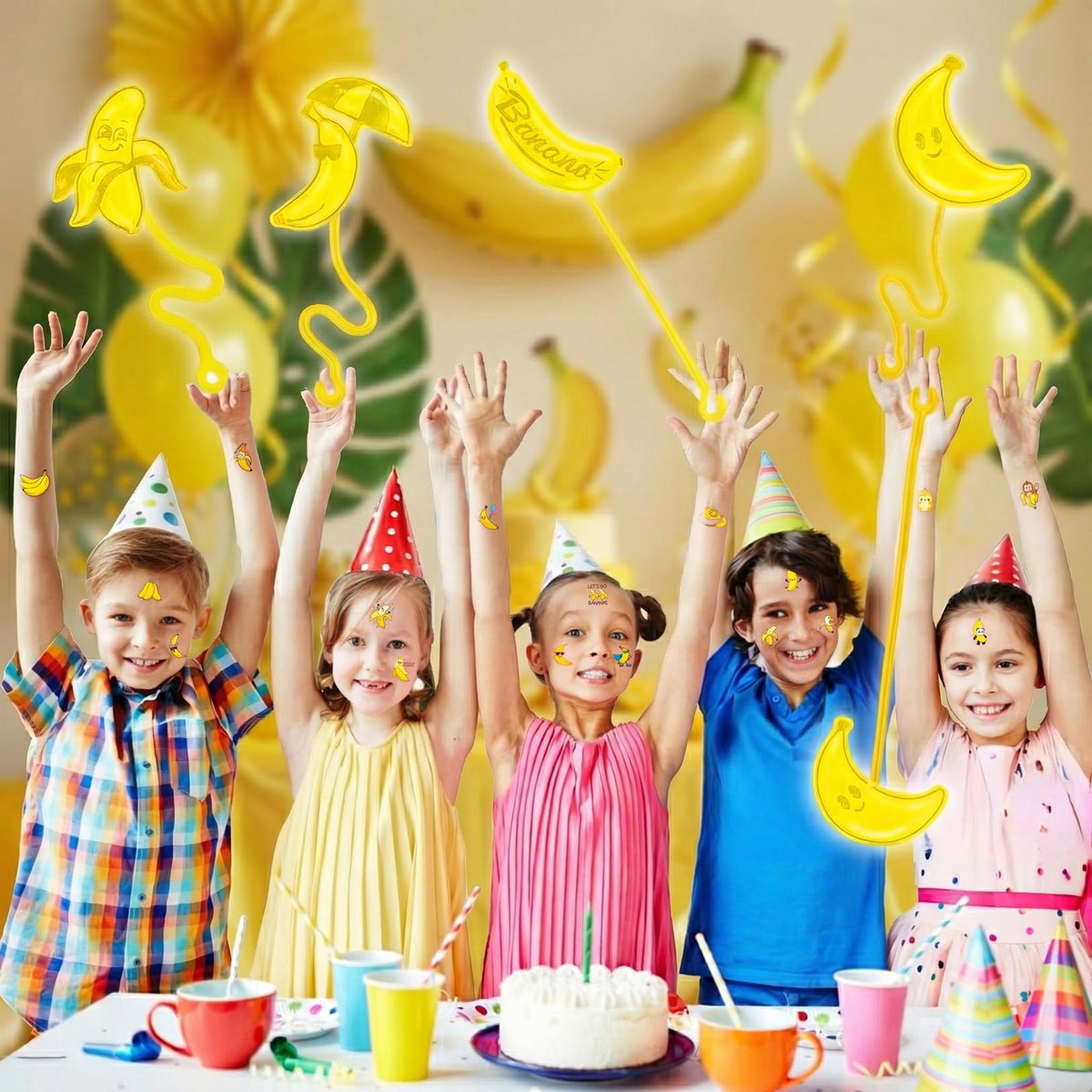 48PCS Banana Party Favors - 24 Temporary Tattoos & 24 Sticky Hands for Kids Birthday Party Supplies, Goodie Bag Stuffers, Classroom Prizes, Treasure Box Toys, Student Gifts - görsel 12
