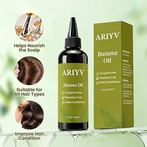 Ariyv Batana Oil for Hair Growth – Natural Batana Oil Prevents Hair Loss, Reduces Breakage, Strengthens Hair, Enhances Thickness for Men & Women (4 Fl Oz) Avelisse