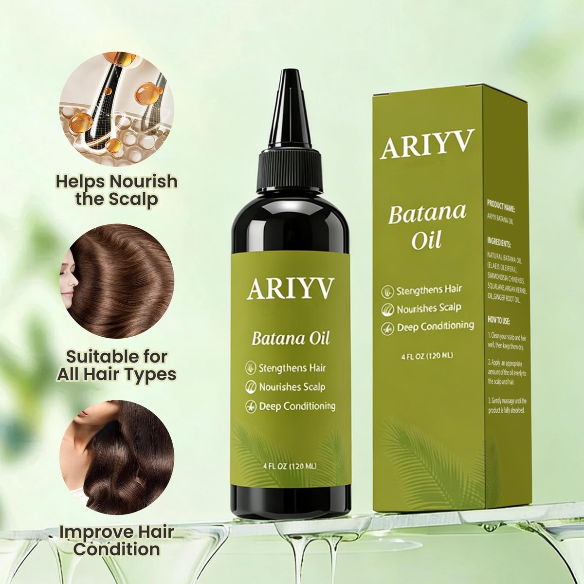 Ariyv Batana Oil for Hair Growth – Natural Batana Oil Prevents Hair Loss, Reduces Breakage, Strengthens Hair, Enhances Thickness for Men & Women (4 Fl Oz) Avelisse