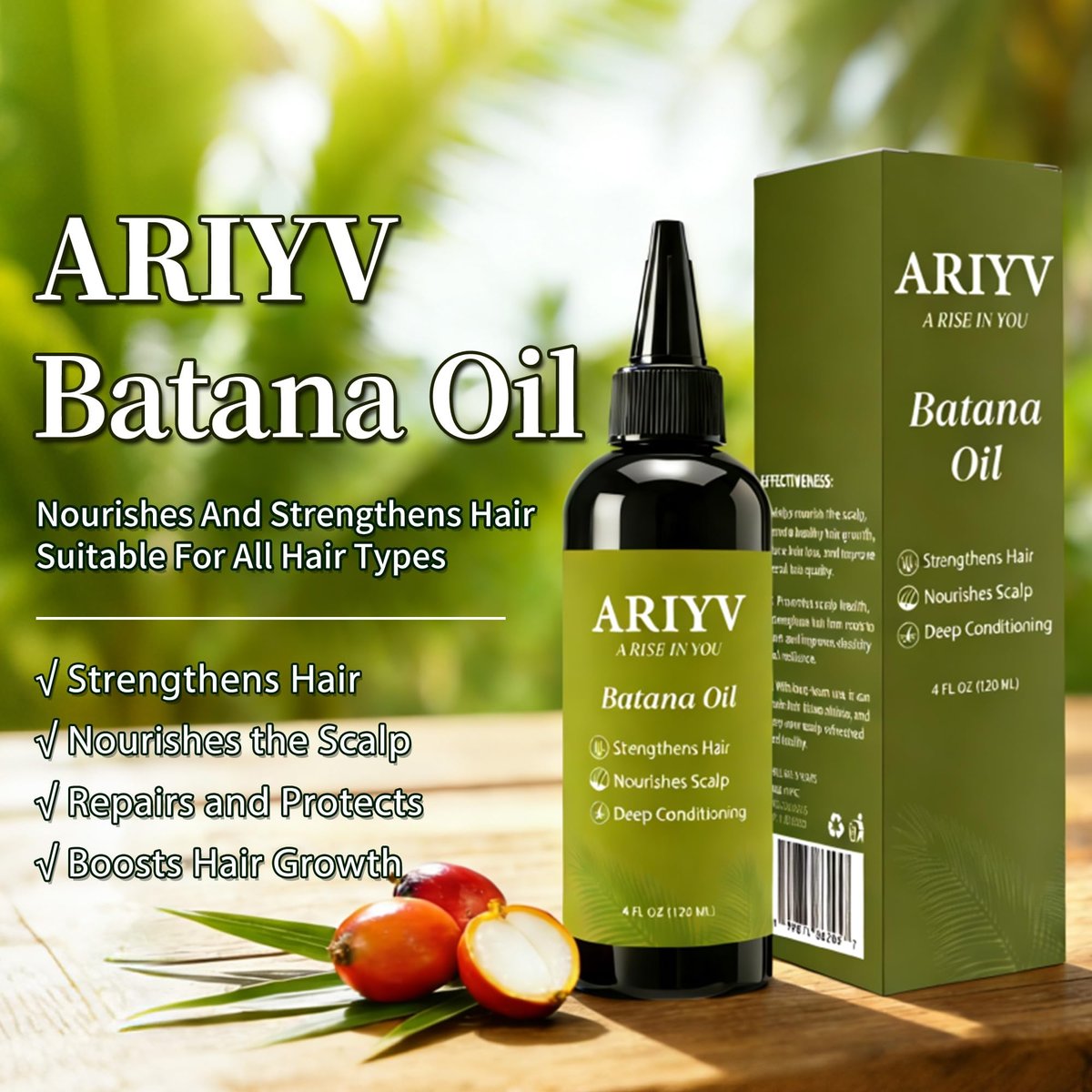 Ariyv Batana Oil for Hair Growth – Natural Batana Oil Prevents Hair Loss, Reduces Breakage, Strengthens Hair, Enhances Thickness for Men & Women (4 Fl Oz) Avelisse