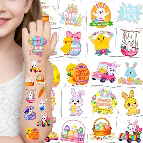 GgXanthyll Easter Temporary Tattoos - 150 PCS Waterproof Non-Candy Party Favors for Kids & Adults Avelisse