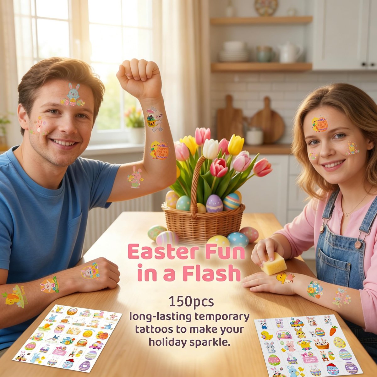 GgXanthyll Easter Temporary Tattoos - 150 PCS Waterproof Non-Candy Party Favors for Kids & Adults Avelisse