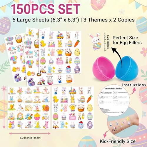 GgXanthyll Easter Temporary Tattoos - 150 PCS Waterproof Non-Candy Party Favors for Kids & Adults Avelisse