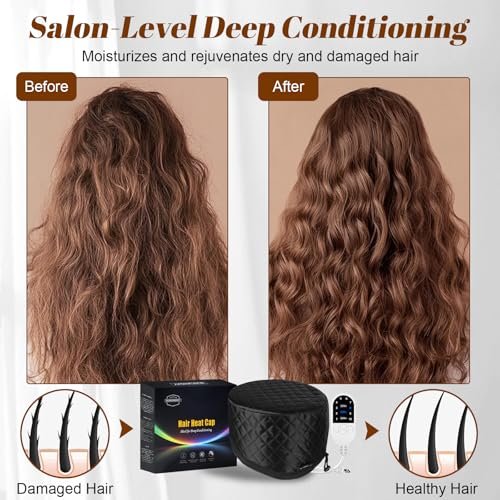 Hair Steamer for Deep Conditioning: Heat Cap with 118" Power Cord, 10-Level Fast Heating & 3 Timer Settings for Natural Black Hair - Thermal Steam Cap for Deep Conditioner Treatments Avelisse