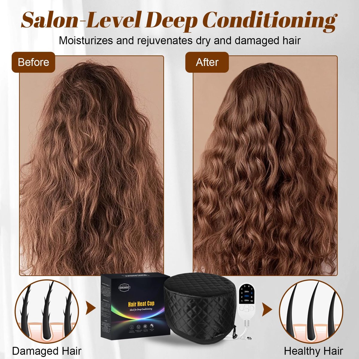 Hair Steamer for Deep Conditioning: Heat Cap with 118" Power Cord, 10-Level Fast Heating & 3 Timer Settings for Natural Black Hair - Thermal Steam Cap for Deep Conditioner Treatments Avelisse