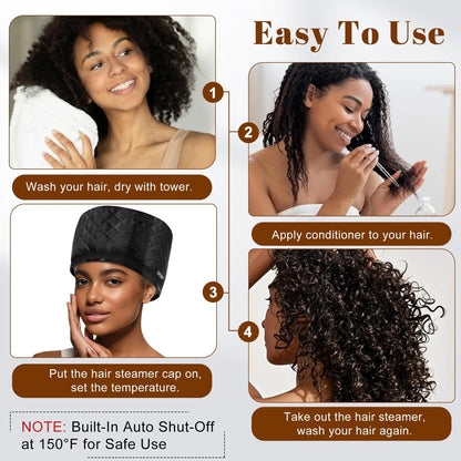 Hair Steamer for Deep Conditioning: Heat Cap with 118" Power Cord, 10-Level Fast Heating & 3 Timer Settings for Natural Black Hair - Thermal Steam Cap for Deep Conditioner Treatments Avelisse