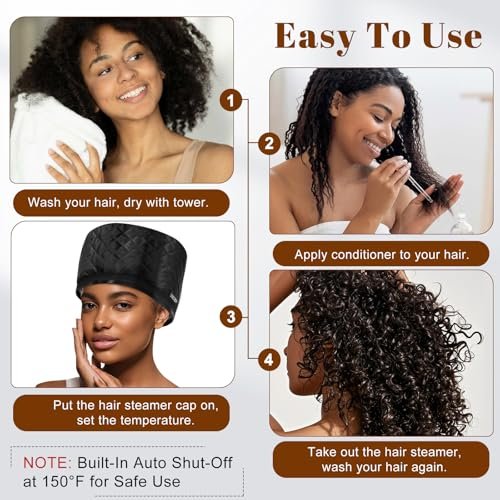 Hair Steamer for Deep Conditioning: Heat Cap with 118" Power Cord, 10-Level Fast Heating & 3 Timer Settings for Natural Black Hair - Thermal Steam Cap for Deep Conditioner Treatments Avelisse
