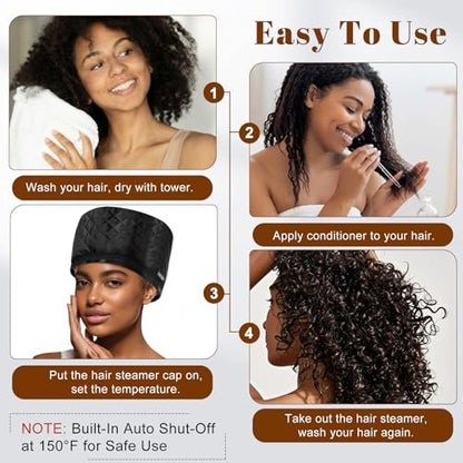 Hair Steamer for Deep Conditioning: Heat Cap with 118" Power Cord, 10-Level Fast Heating & 3 Timer Settings for Natural Black Hair - Thermal Steam Cap for Deep Conditioner Treatments Avelisse