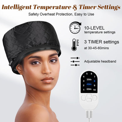 Hair Steamer for Deep Conditioning: Heat Cap with 118" Power Cord, 10-Level Fast Heating & 3 Timer Settings for Natural Black Hair - Thermal Steam Cap for Deep Conditioner Treatments Avelisse