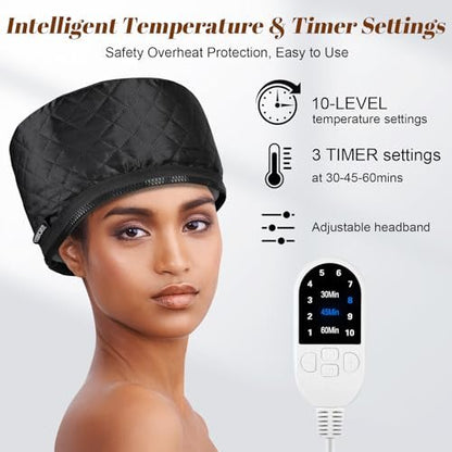 Hair Steamer for Deep Conditioning: Heat Cap with 118" Power Cord, 10-Level Fast Heating & 3 Timer Settings for Natural Black Hair - Thermal Steam Cap for Deep Conditioner Treatments Avelisse