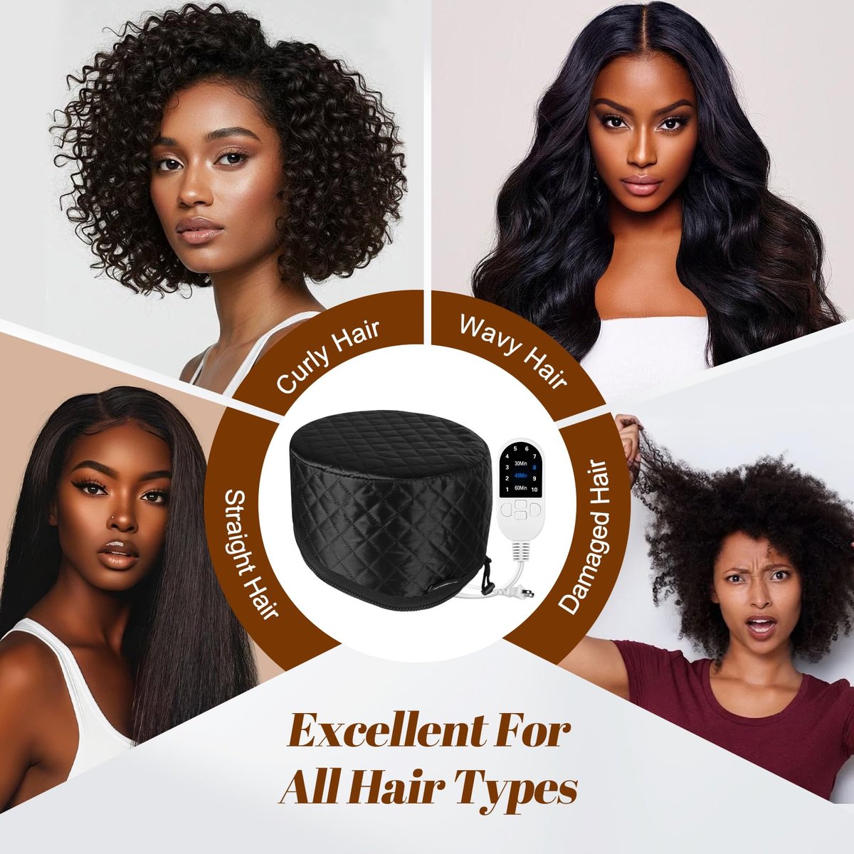 Hair Steamer for Deep Conditioning: Heat Cap with 118" Power Cord, 10-Level Fast Heating & 3 Timer Settings for Natural Black Hair - Thermal Steam Cap for Deep Conditioner Treatments Avelisse