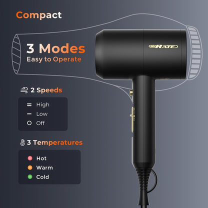 SHRATE Ionic Hair Dryer with Diffuser – Professional Blow Dryer for Curly, Frizzy & All Hair Types, Low Noise, Compact & Portable for Home, Travel, Women & Men Avelisse