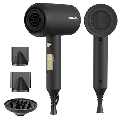 SHRATE Ionic Hair Dryer with Diffuser – Professional Blow Dryer for Curly, Frizzy & All Hair Types, Low Noise, Compact & Portable for Home, Travel, Women & Men Avelisse