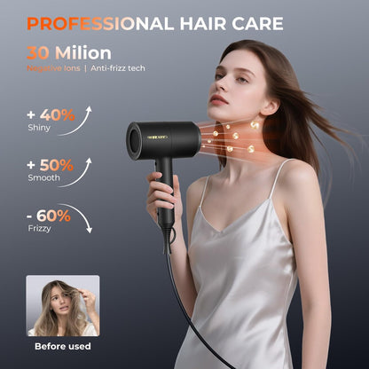 SHRATE Ionic Hair Dryer with Diffuser – Professional Blow Dryer for Curly, Frizzy & All Hair Types, Low Noise, Compact & Portable for Home, Travel, Women & Men Avelisse