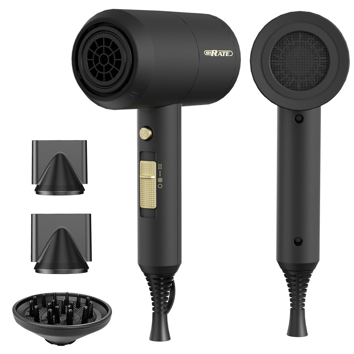 SHRATE Ionic Hair Dryer with Diffuser – Professional Blow Dryer for Curly, Frizzy & All Hair Types, Low Noise, Compact & Portable for Home, Travel, Women & Men Avelisse