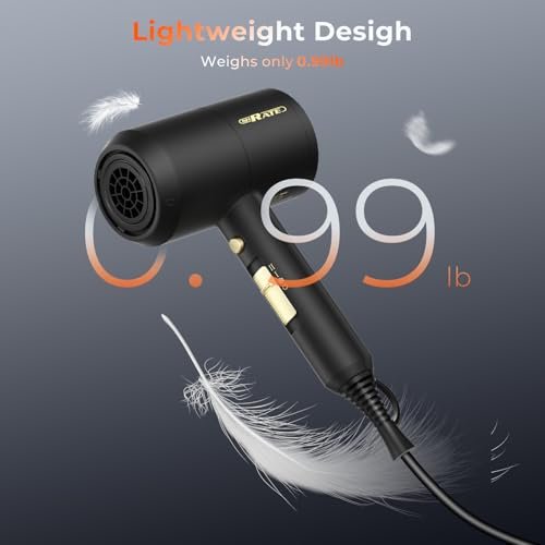 SHRATE Ionic Hair Dryer with Diffuser – Professional Blow Dryer for Curly, Frizzy & All Hair Types, Low Noise, Compact & Portable for Home, Travel, Women & Men Avelisse