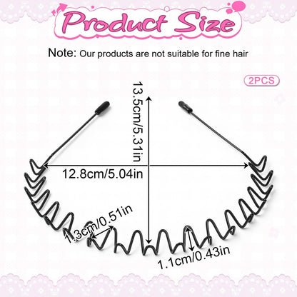 Xyembu 2-Pack Metal Hair Bands – Non-Slip Wave Headbands for Men & Women, Black