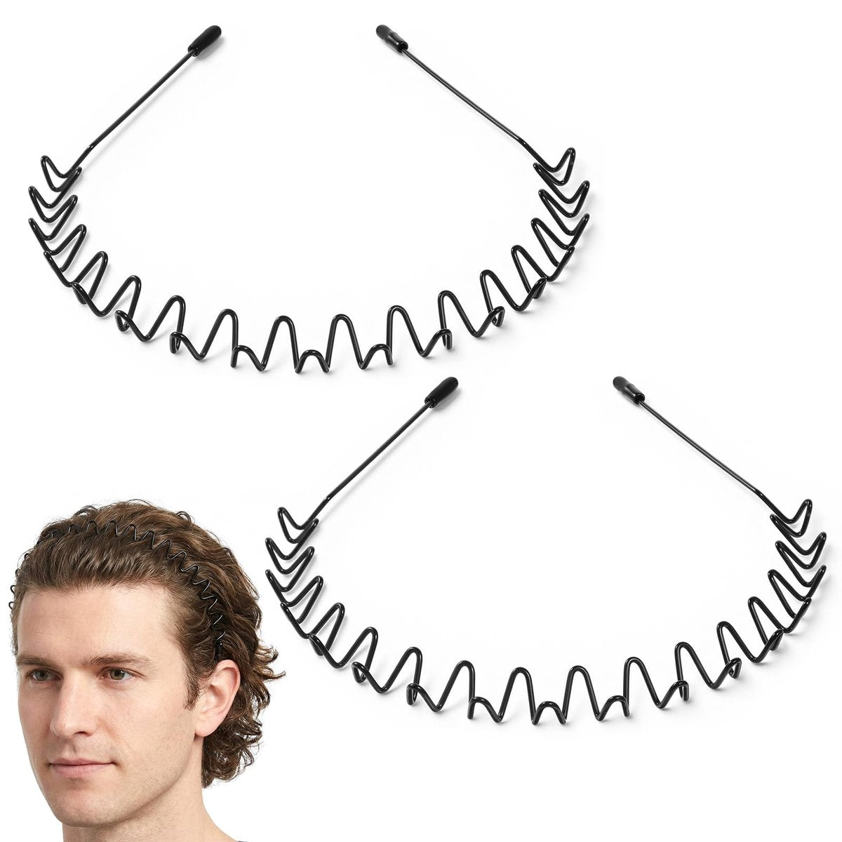 Xyembu 2-Pack Metal Hair Bands – Non-Slip Wave Headbands for Men & Women, Black - görsel 1