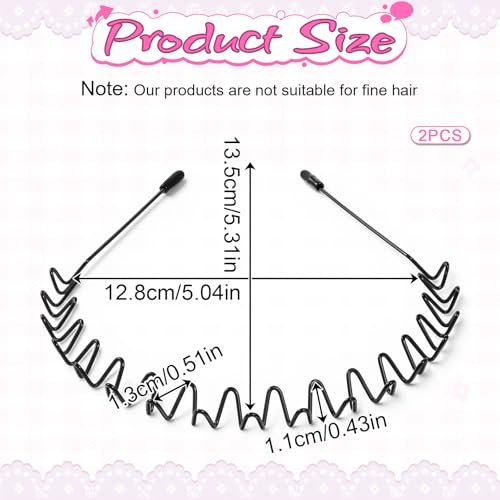 Xyembu 2-Pack Metal Hair Bands – Non-Slip Wave Headbands for Men & Women, Black - görsel 4