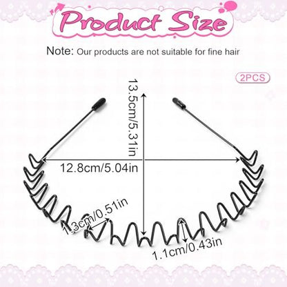 Xyembu 2-Pack Metal Hair Bands – Non-Slip Wave Headbands for Men & Women, Black