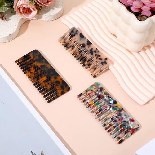 3 Pcs Wide Tooth Hair Detangling Combs – Cellulose Acetate, Anti-Static, Gentle on Thick & Curly Hair (Deep Tortoise, Light Tortoise & Multicolor) - görsel 14