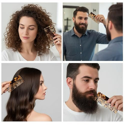 3 Pcs Wide Tooth Hair Detangling Combs – Cellulose Acetate, Anti-Static, Gentle on Thick & Curly Hair (Deep Tortoise, Light Tortoise & Multicolor)