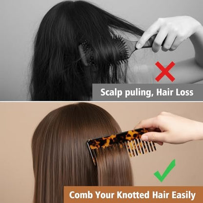 3 Pcs Wide Tooth Hair Detangling Combs – Cellulose Acetate, Anti-Static, Gentle on Thick & Curly Hair (Deep Tortoise, Light Tortoise & Multicolor)