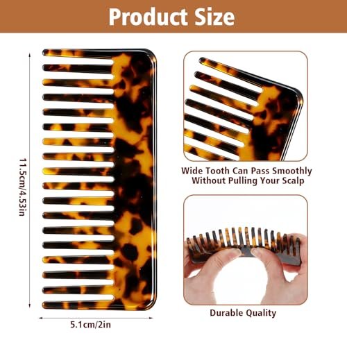 3 Pcs Wide Tooth Hair Detangling Combs – Cellulose Acetate, Anti-Static, Gentle on Thick & Curly Hair (Deep Tortoise, Light Tortoise & Multicolor) - görsel 6