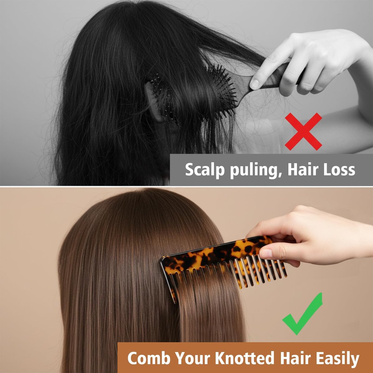 3 Pcs Wide Tooth Hair Detangling Combs – Cellulose Acetate, Anti-Static, Gentle on Thick & Curly Hair (Deep Tortoise, Light Tortoise & Multicolor) - görsel 9