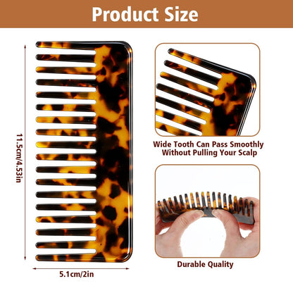 3 Pcs Wide Tooth Hair Detangling Combs – Cellulose Acetate, Anti-Static, Gentle on Thick & Curly Hair (Deep Tortoise, Light Tortoise & Multicolor)