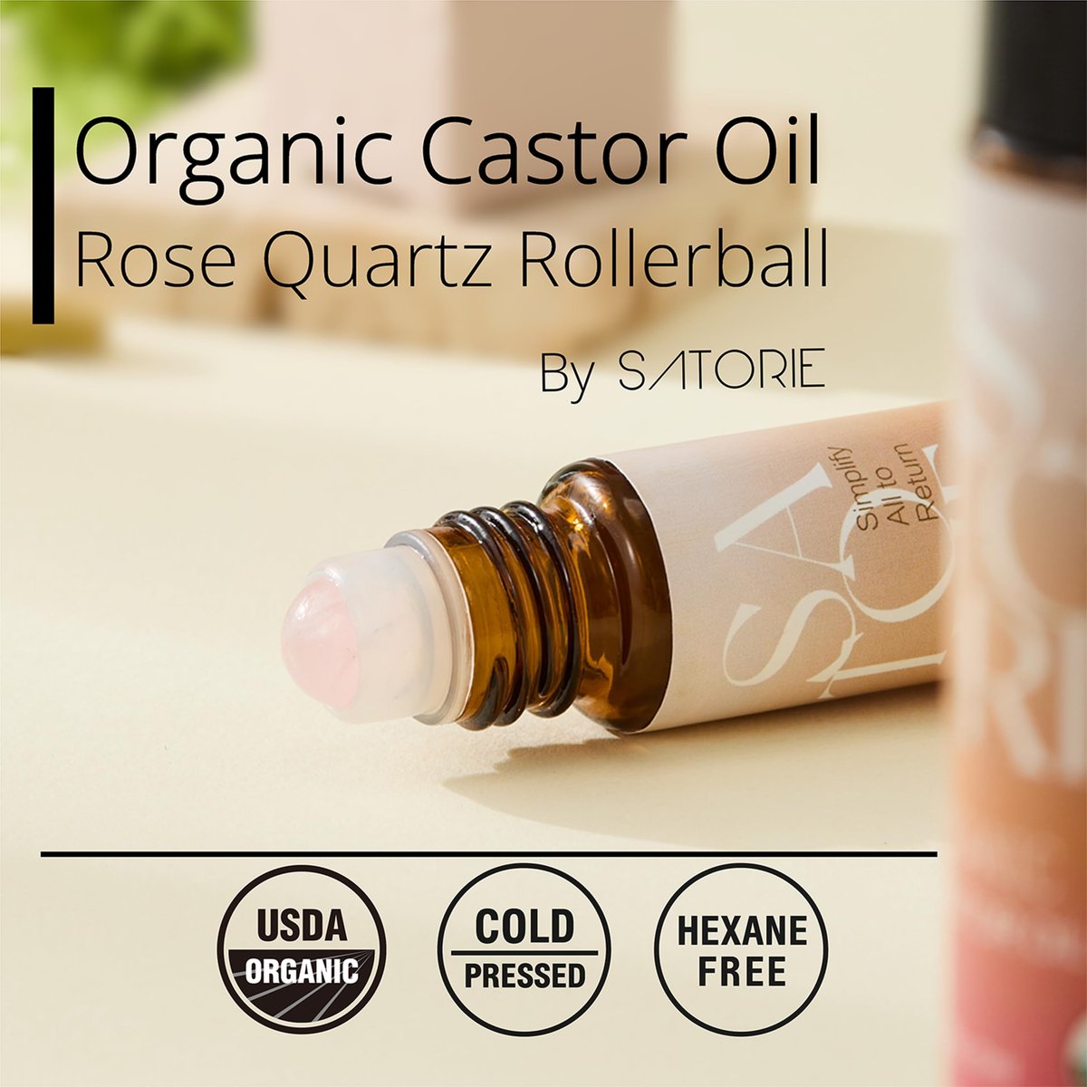 SATORIE 2-Pack Organic Castor Oil with Rose Quartz Rollerball - USDA Certified 100% Castor Oil Roll-on for Face, Under Eyes, Brows & Lashes; Deep Moisture, Soothing, Promotes Hair Growth Avelisse