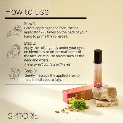 SATORIE 2-Pack Organic Castor Oil with Rose Quartz Rollerball - USDA Certified 100% Castor Oil Roll-on for Face, Under Eyes, Brows & Lashes; Deep Moisture, Soothing, Promotes Hair Growth Avelisse