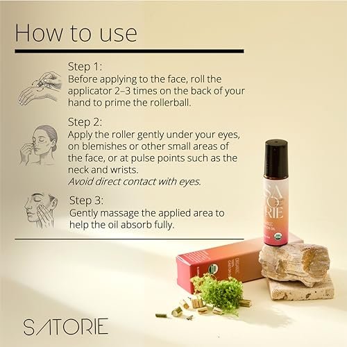 SATORIE 2-Pack Organic Castor Oil with Rose Quartz Rollerball - USDA Certified 100% Castor Oil Roll-on for Face, Under Eyes, Brows & Lashes; Deep Moisture, Soothing, Promotes Hair Growth Avelisse